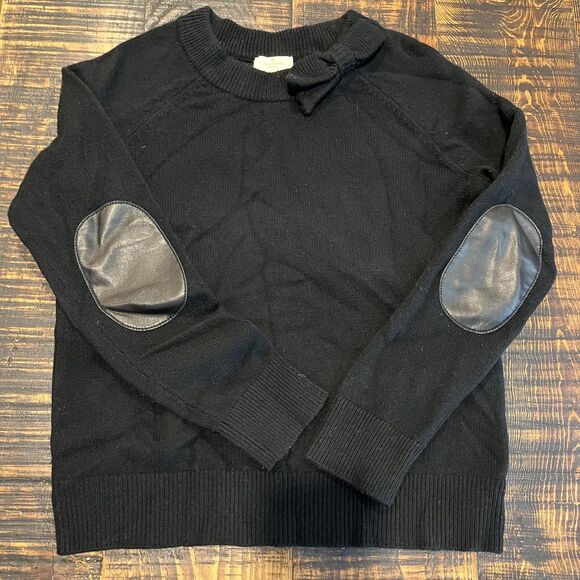 Kate Spade Sweater Womens Small Black Wool Bow Leather Elbow Patch Pullover Top - Picture 1 of 5